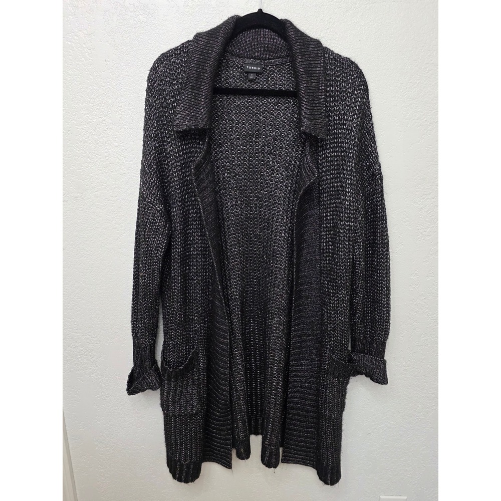 Torrid Marled Open Front Long Cardigan Sweater Grey Black 1X